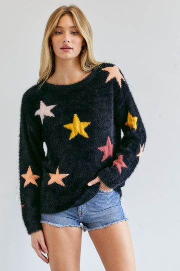 Star Printed Round Neck Sweater