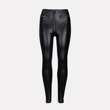 Pencil Pants Capris Solid Black Slim Fit High Waist Sheath Leather Pants