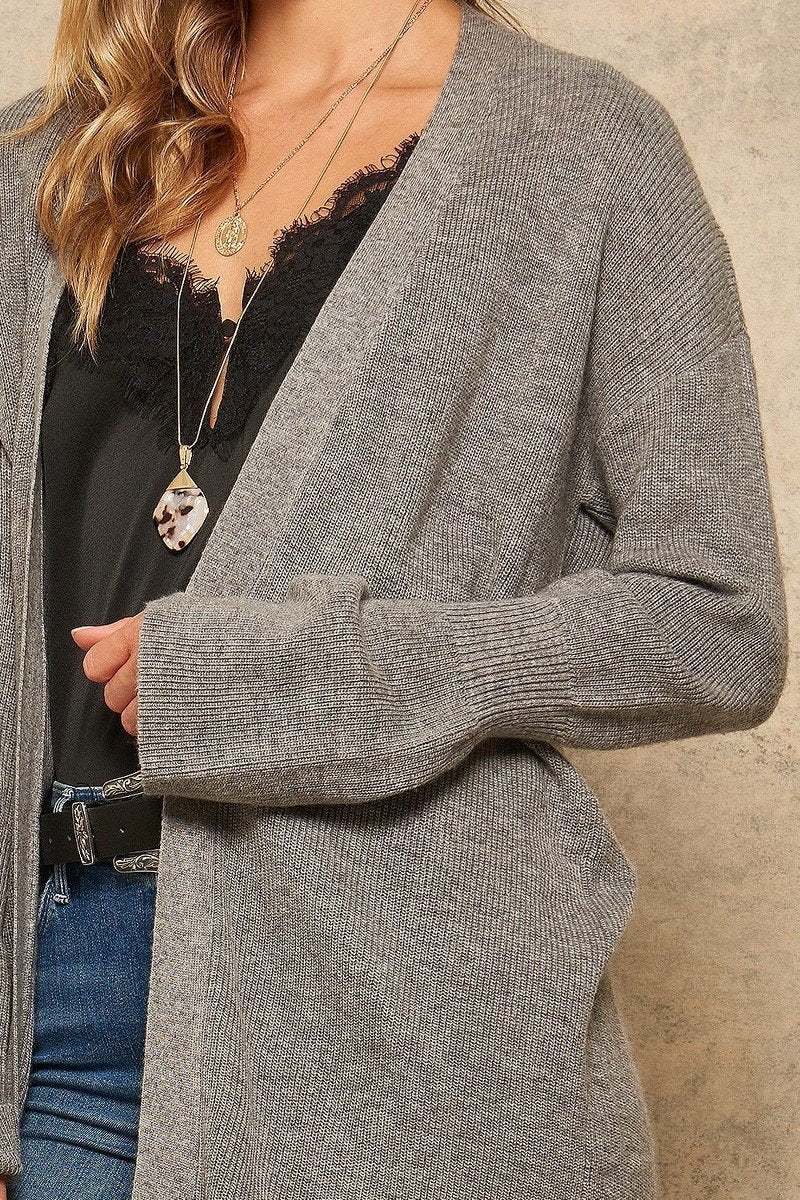 A Solid Ribbed Knit Cardigan - Fashion Quality Boutik