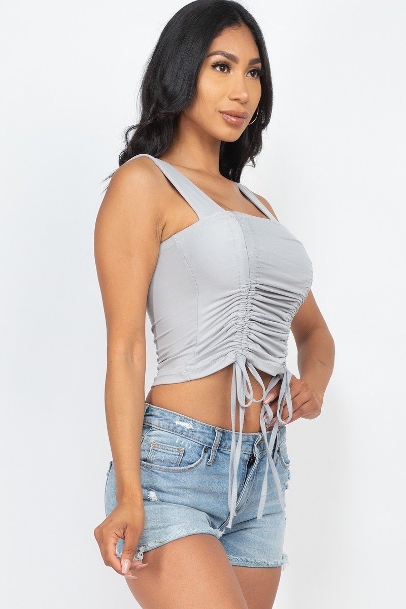 Adjustable Front Ruched With String Square Neck Crop Tops - Fashion Quality Boutik