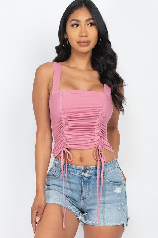 Adjustable Front Ruched With String Square Neck Crop Tops - Fashion Quality Boutik