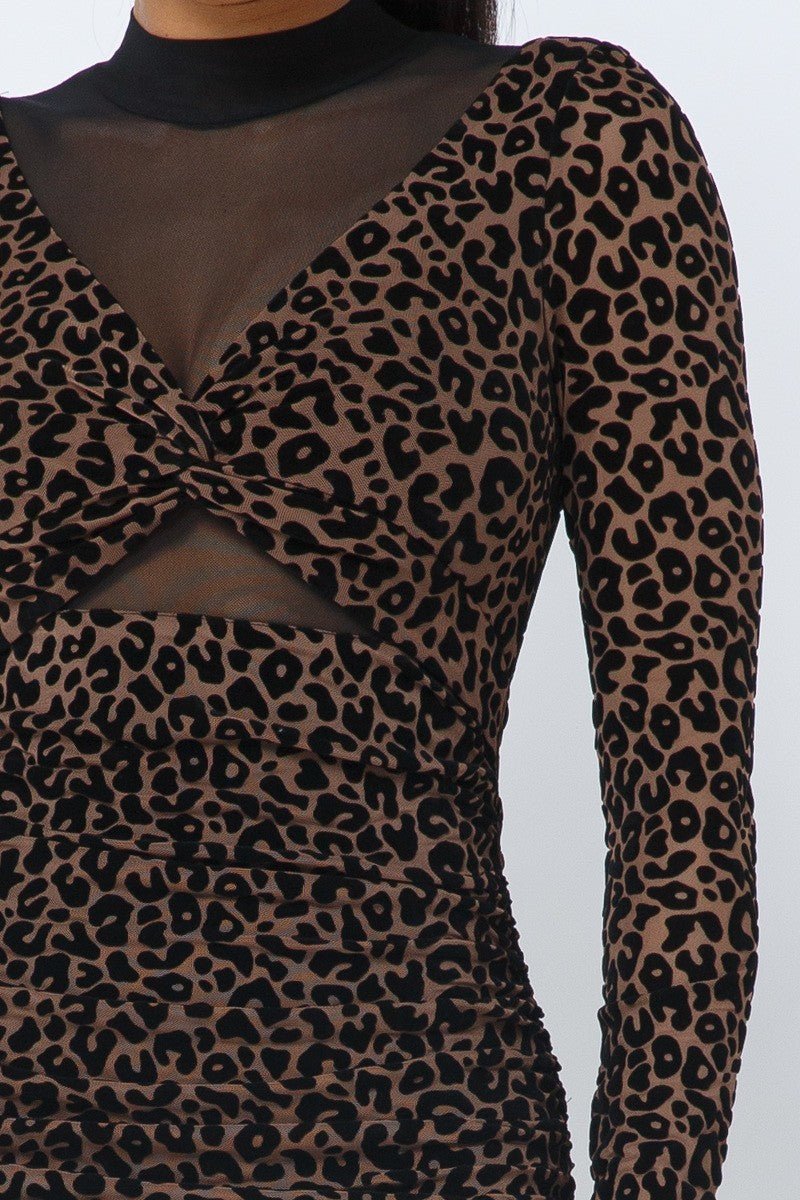 Animal Print Long Sleeve Mock Neck Mini Dress - Fashion Quality Boutik