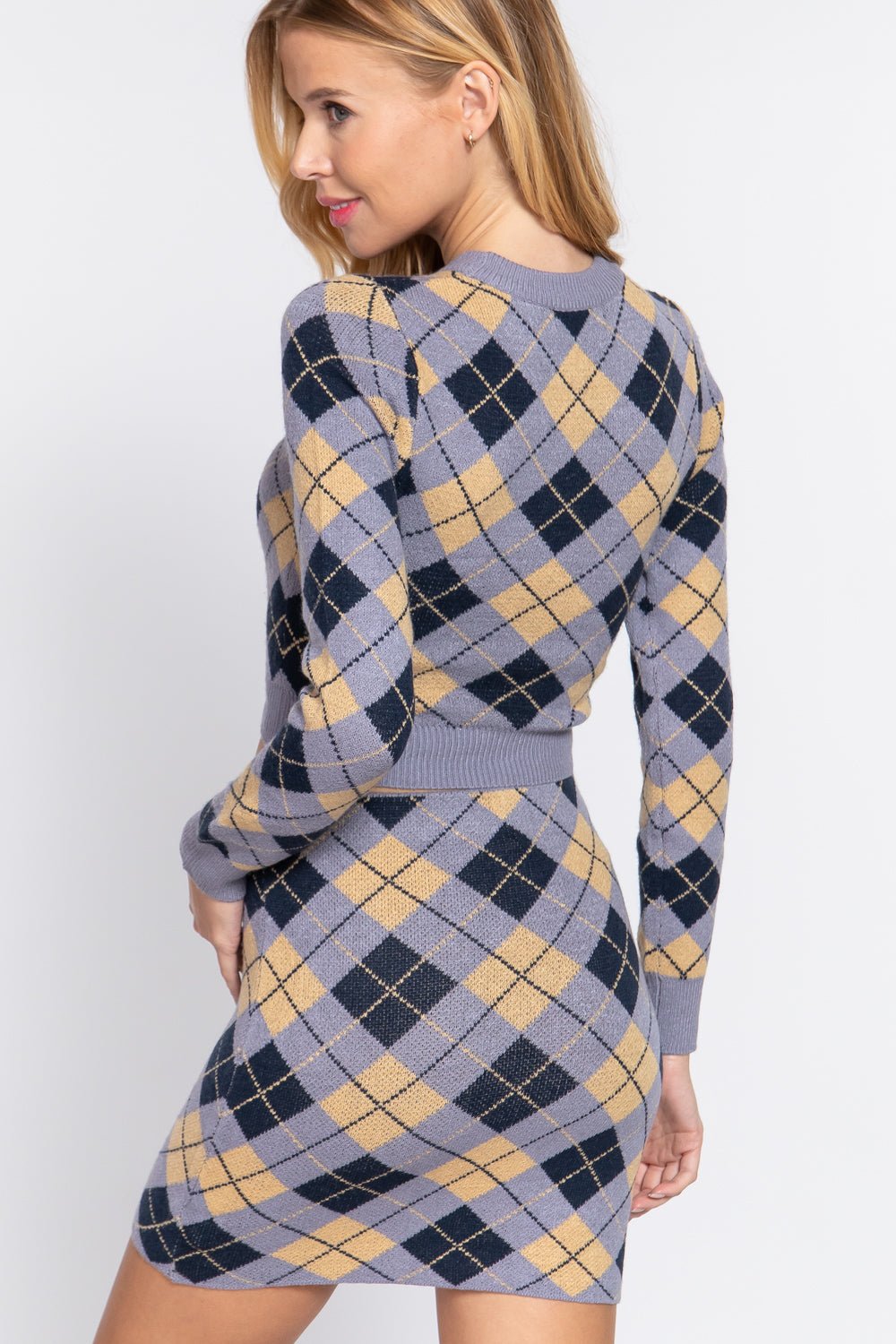 Argyle Jacquard Crop Sweater - Fashion Quality Boutik