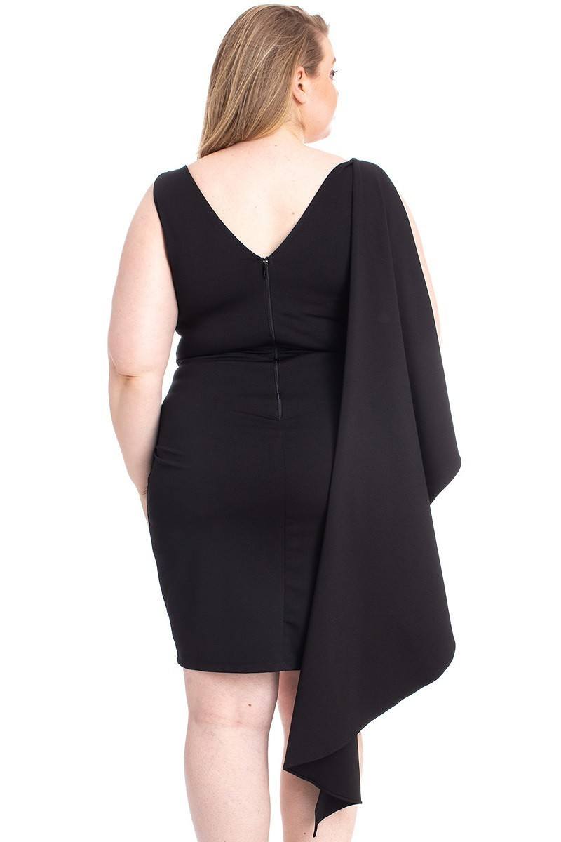 Back Shoulder Cape Plus Size Mini dress - Fashion Quality Boutik