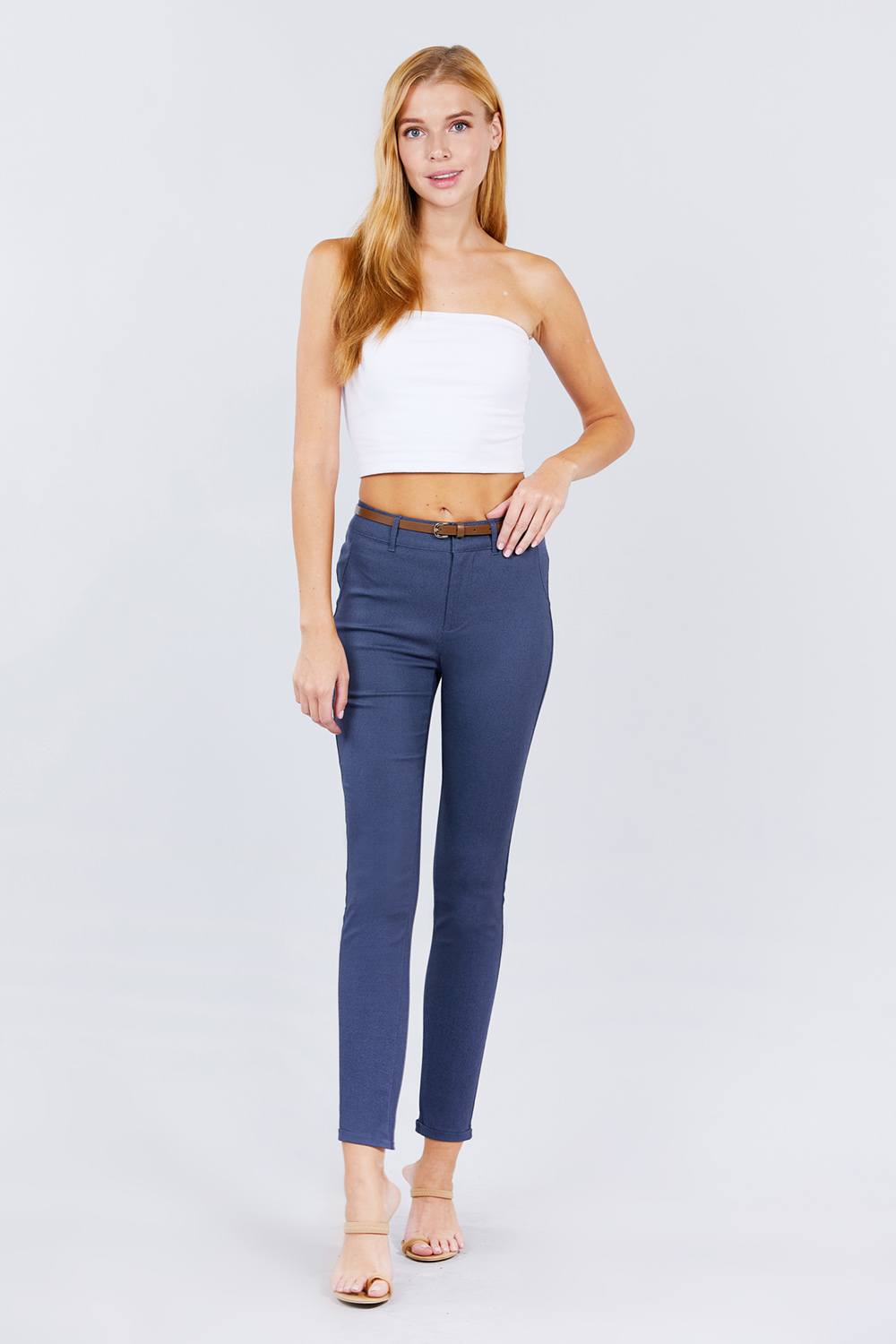Belted Textured Long Pants - Fashion Quality Boutik