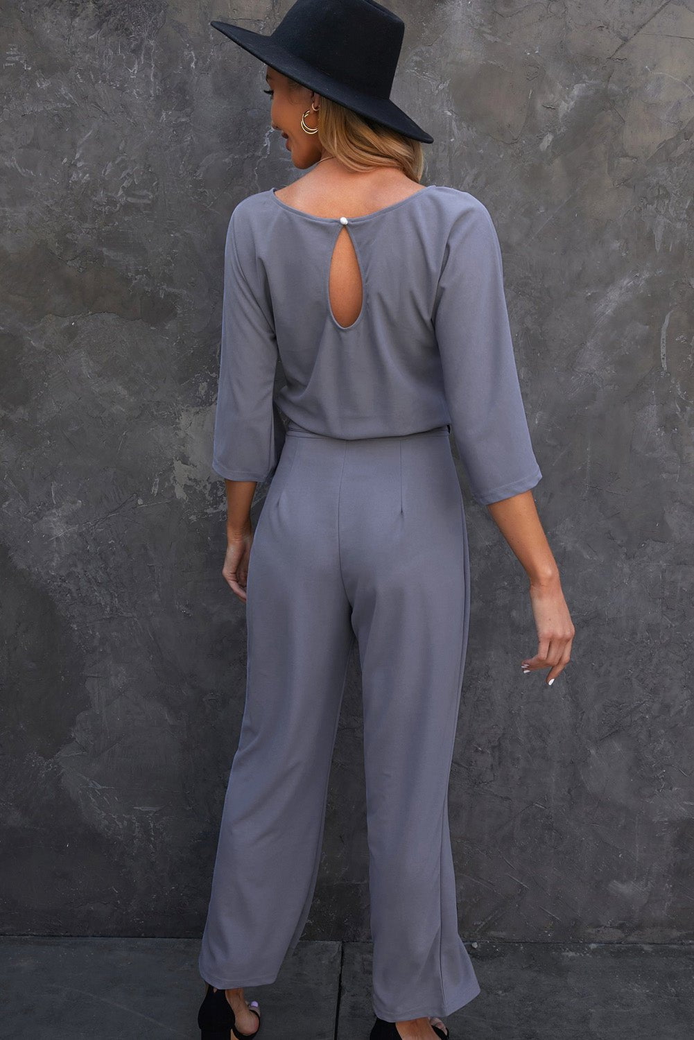Belted Three-Quarter Sleeve Jumpsuit - Fashion Quality Boutik