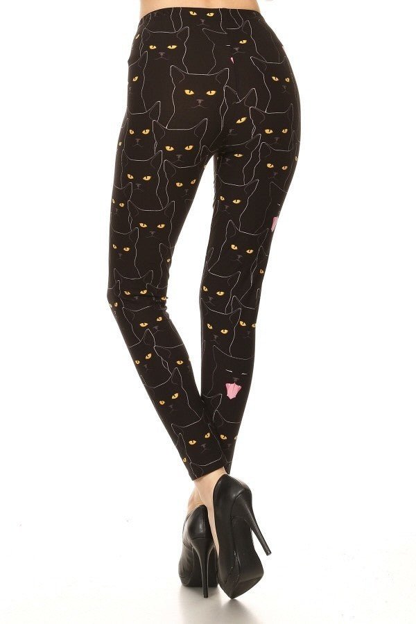 Black Cats Printed, High Waisted Leggings In A Fit Style, With An Elastic Waistband - Fashion Quality Boutik