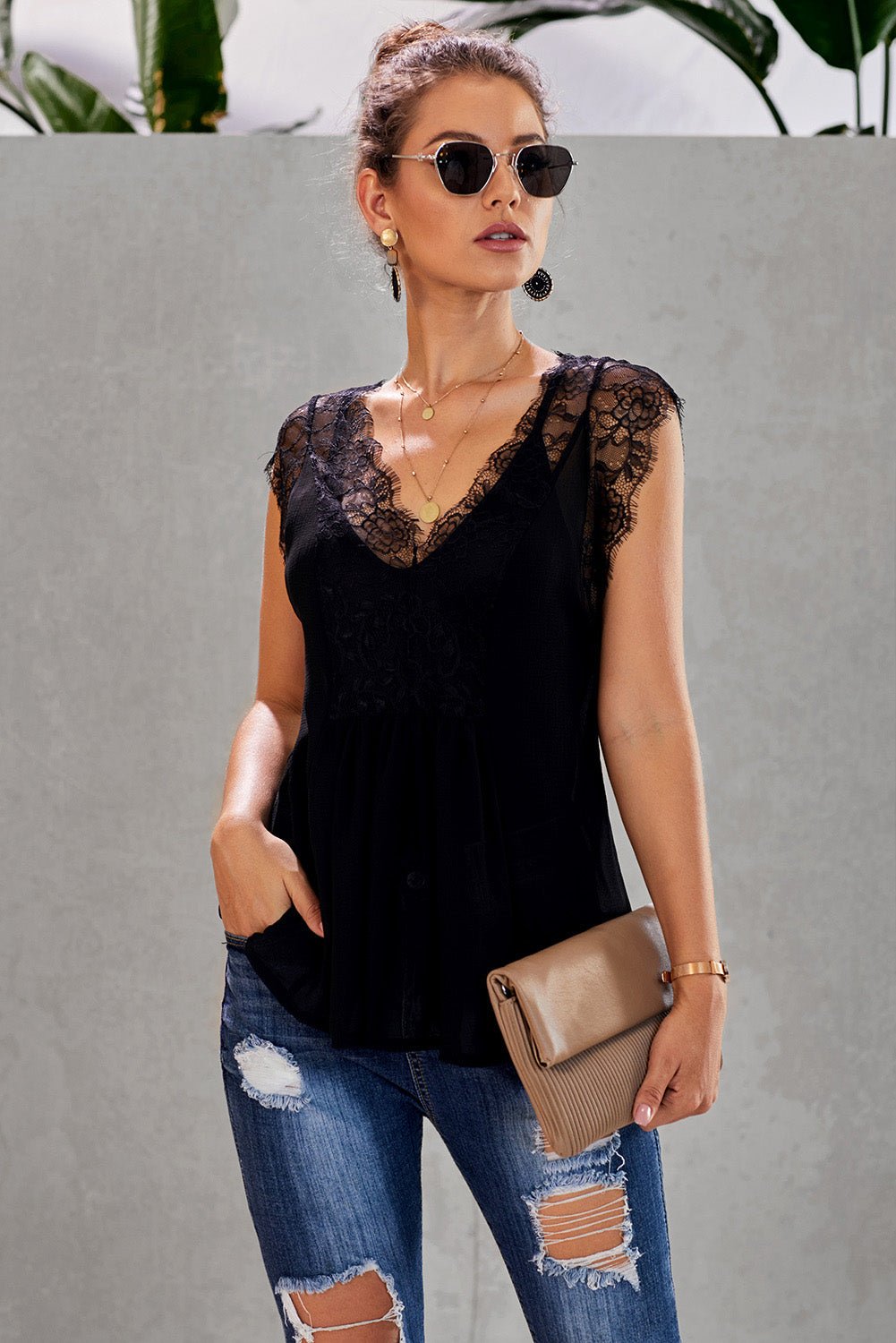 Black From A Dream Lace Tank Top with Vest - Fashion Quality Boutik