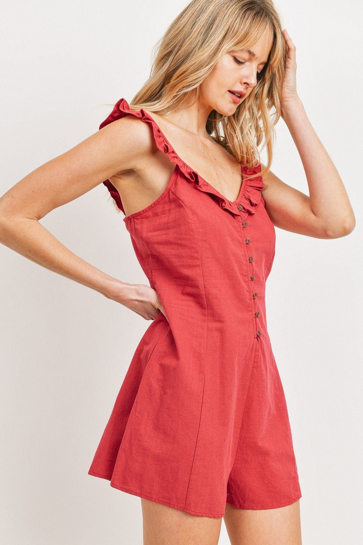 Buttoned Ruffled Strap Rompers - Fashion Quality Boutik
