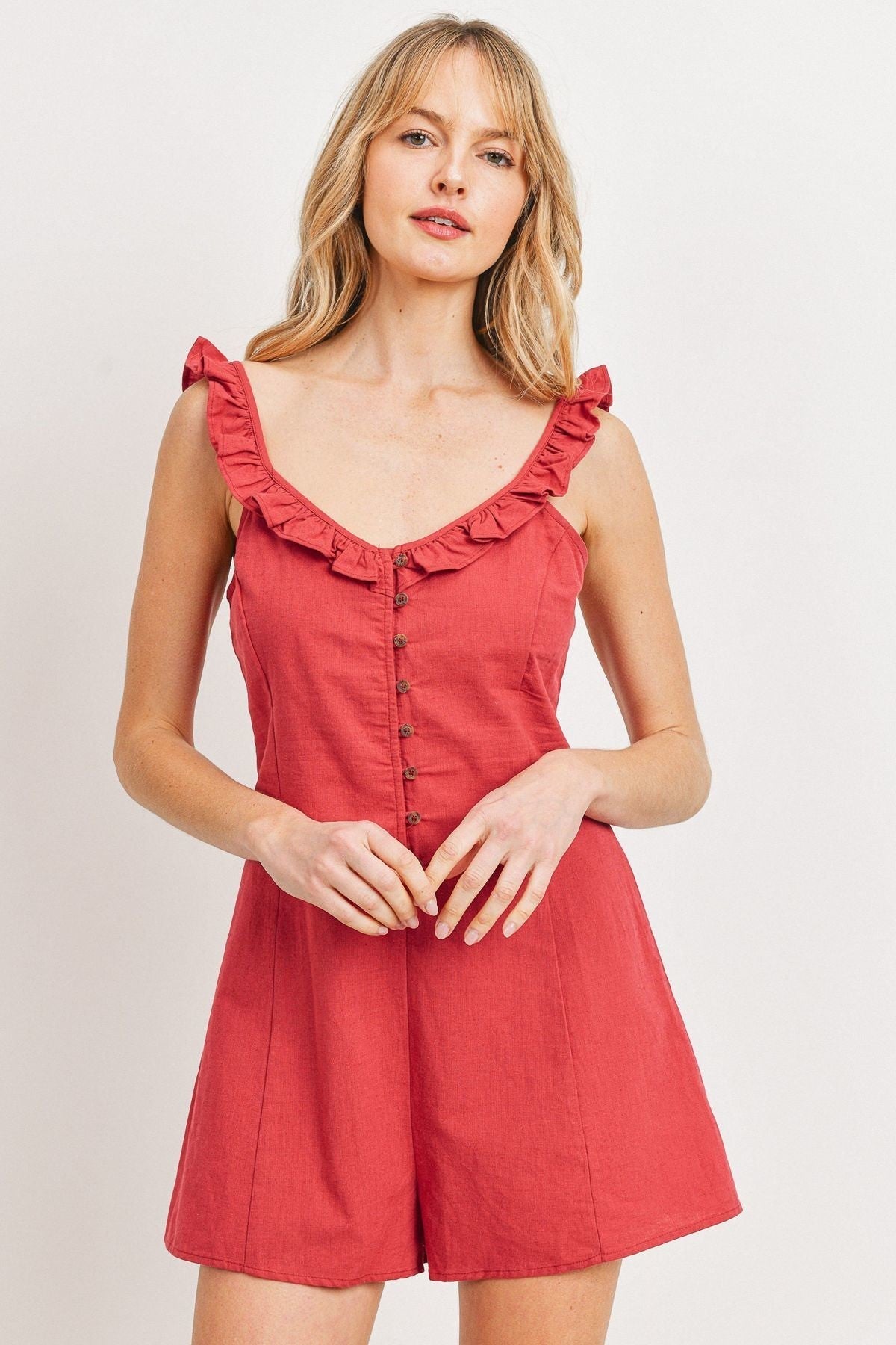 Buttoned Ruffled Strap Rompers - Fashion Quality Boutik