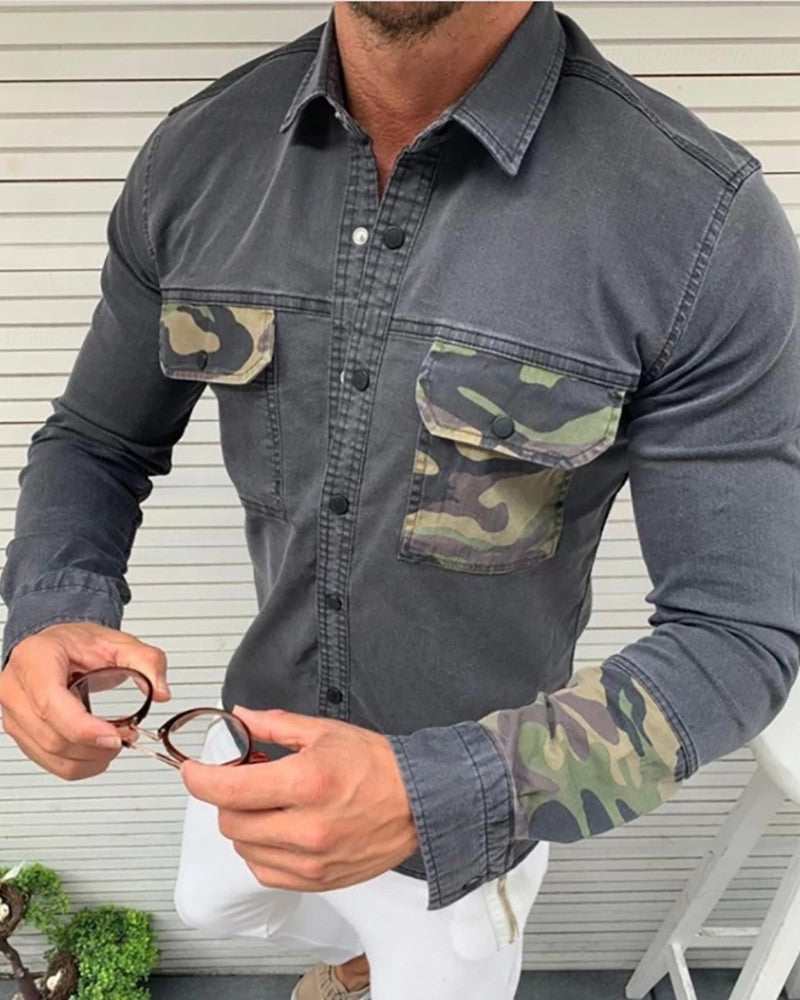Camouflage Colorblock Pocket Design Denim Style Shirt - Fashion Quality Boutik