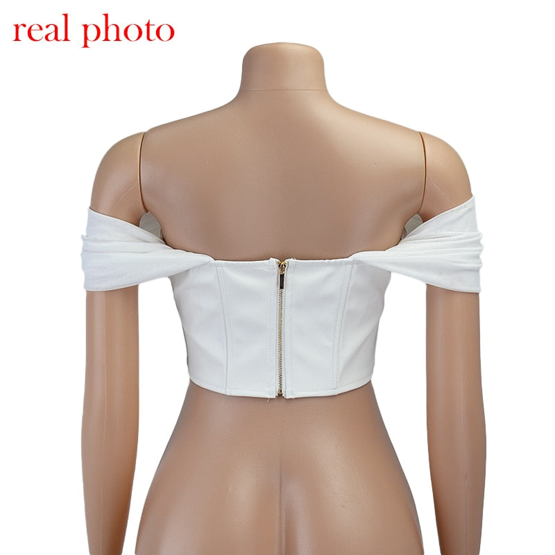 PU leather Sexy Bustier Corset Top Off Shoulder - Fashion Quality Boutik